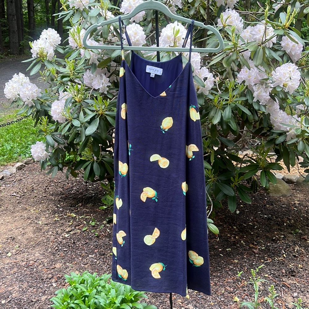 Navy Strappy Linen (Blend) Lemon Dress